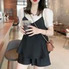 Set: Mock Two-piece Blouse + Loose Fit Shorts