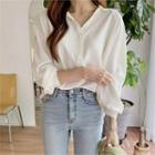 Open-placket Bishop-sleeve Shirt