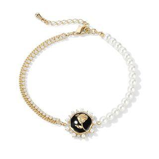 Rose Glaze Faux Pearl Alloy Bracelet Gold - One Size