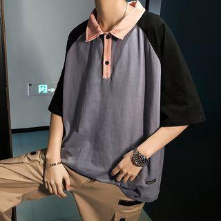 Elbow-sleeve Raglan Polo Shirt