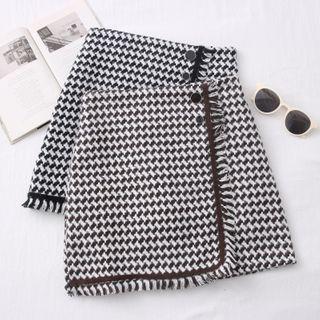 Fringed-trim Woolen Mini Skirt