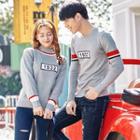 Couple Matching Lettering Striped Trim Sweater