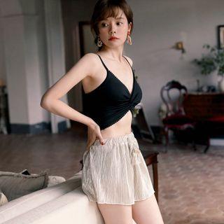 Set: Twist-front Tankini Top + Drawstring Shorts