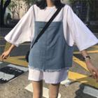 Crew-neck 3/4-sleeve T-shirt Dress / Denim Camisole Top