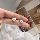 Glaze Fried Egg Earring 1 Pair - Silver Steel - White - One Size