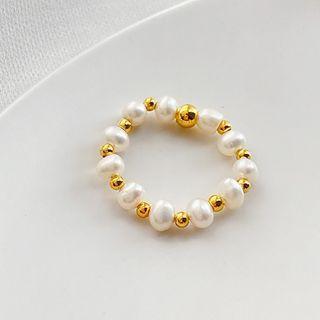 Freshwater Pearl Alloy Bracelet White & Gold - One Size