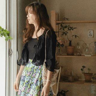 Tie-front Embroidery Crop Cardigan