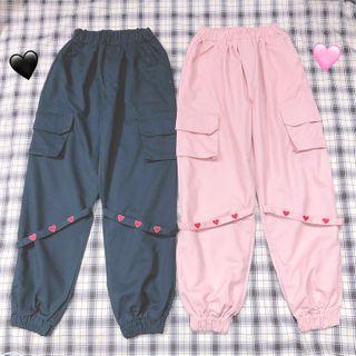 Heart Embroidered Cropped Harem Pants
