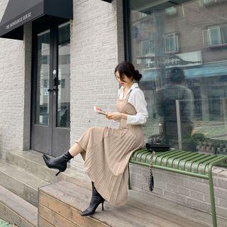 Pleated-panel Long Overall Dress