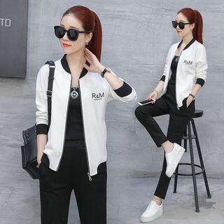 Set: Contrast-trim Jacket + Sweatpants