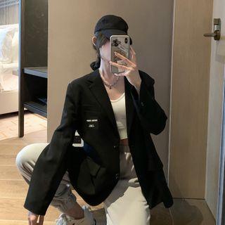Lapel Collar Lettering Applique Plain Blazer