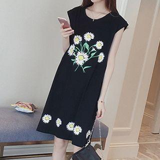 Set: Floral Print Tank Top + Mesh Trim A-line Skirt