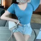 Cutout-back Short-sleeve Knit Top