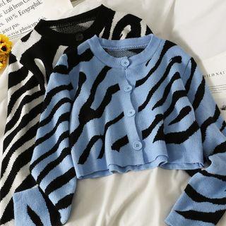 Tiger-print Button-up Knit Top