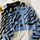 Tiger-print Button-up Knit Top