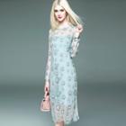 Long-sleeve Embroidered Dress With Slipdress