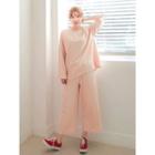 Set: Slit-hem T-shirt + Wide-leg Pants