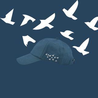 Bird Embroidered Cap Blue - One Size