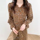Round-neck Floral Ruffle Pleated A-line Dress