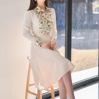 Set: Printed Shirt + High-waist A-line Skirt