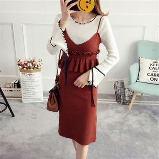 Set: Ruffled Knit Top + Peplum Jumper Dress