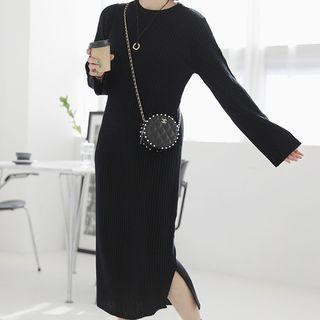 Slit-side Ribbed Knit Maxi Dress