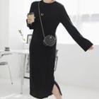 Slit-side Ribbed Knit Maxi Dress