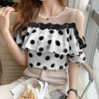Cold-shoulder Dotted Ruffle Blouse