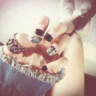 Glitter Faux Nail Tips S20 - Black - One Size