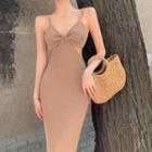 Spaghetti Strap Cutout Midi Dress Khaki - One Size