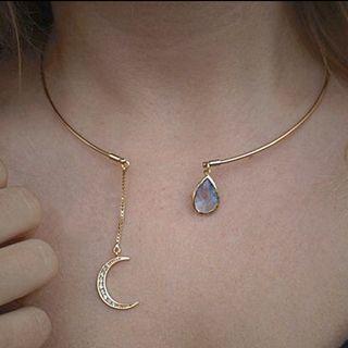 Rhinestone Moon Crystal Drop Necklace