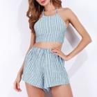 Set: Striped Cropped Halter Top + Shorts