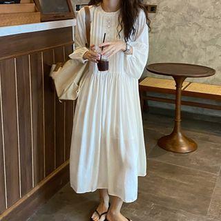 Long-sleeve Eyelet Midi A-line Dress
