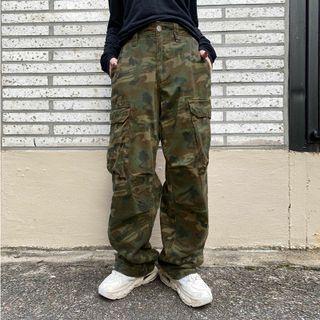 High-waist Camouflage Print Wide-leg Cargo Pants
