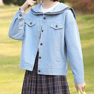 Letter Embroidery Buttoned Sailor Collar Jacket
