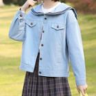 Letter Embroidery Buttoned Sailor Collar Jacket
