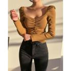 Sweetheart-neck Shirred Knit Top