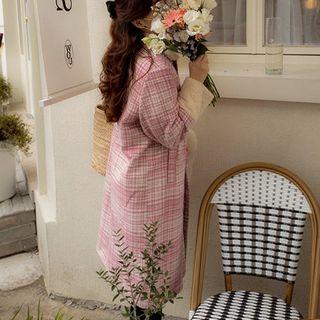 Fleece Lined Check Coat Pink - One Size