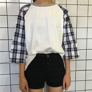Check Loose-fit 3/4-sleeve T-shirt