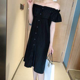Off-shoulder Ruffle Buttoned Midi Dress