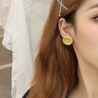 Plaid Button Earring 1 Pair - S925 Silver Needle - Gingham - Light Green - One Size