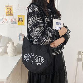 Cat Print Canvas Tote Bag Black - One Size