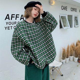 Long-sleeve Houndstooth Loose-fit Pullover