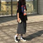 High-waist Washed Denim Split A-line Skirt