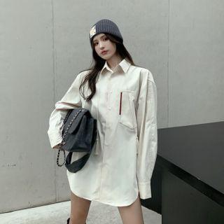 Contrast Trim Shirt Beige - One Size