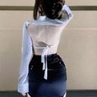 Long-sleeve Tie-back Crop Shirt