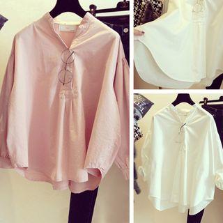 Plain Half Placket Long Sleeve Top