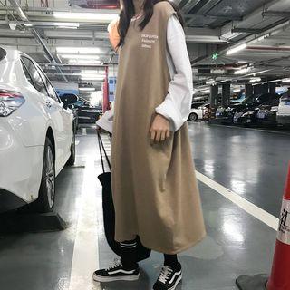 Long-sleeve Plain T-shirt / Lettering Sleeveless Midi Dress