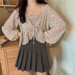 Set: Spaghetti Strap Floral Print Top + Jacket
