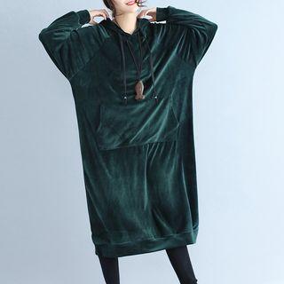 Velvet Midi Hoodie Dress